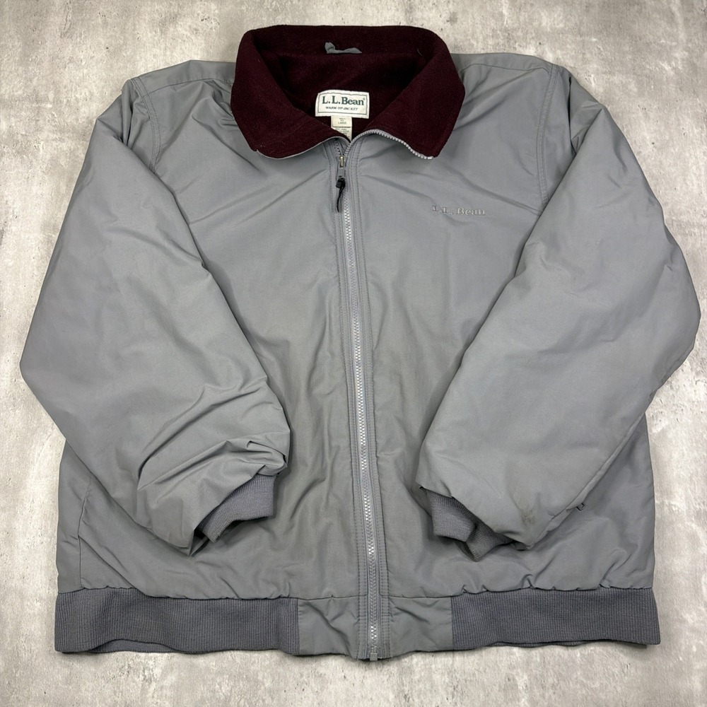 Vintage L.L. Bean Warm-Up Jacket Windbreaker Gray Mens Large Full Zip Coat Lined